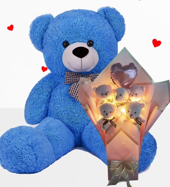 Büyük 90 cm Peluş Ayı ve LED Işıklı Pembe Balonlu Romantik Peluş Ayıcık Buketi –
