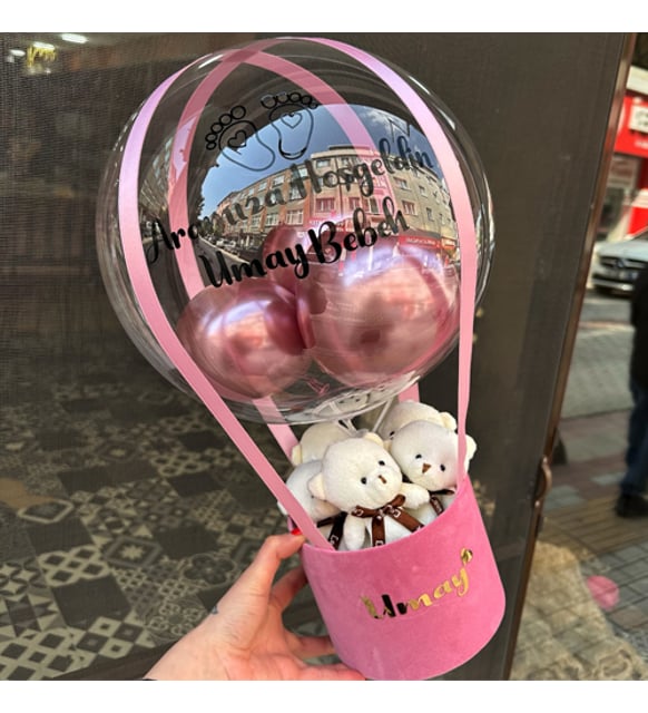 Mavi- PEMBE  Balon Kutusu Yenidoğan Bebek Hediyesi