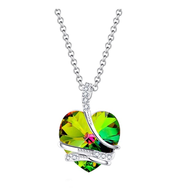 Swarovski Taşlı Mavi Kalp Kolye (Beyaz Altın Kaplama)